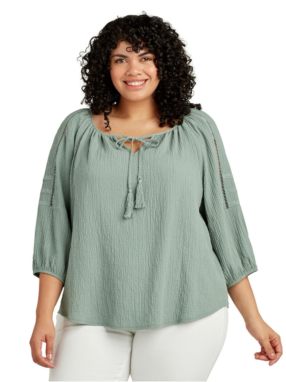 AB Studio Lace Trim Peasant Top